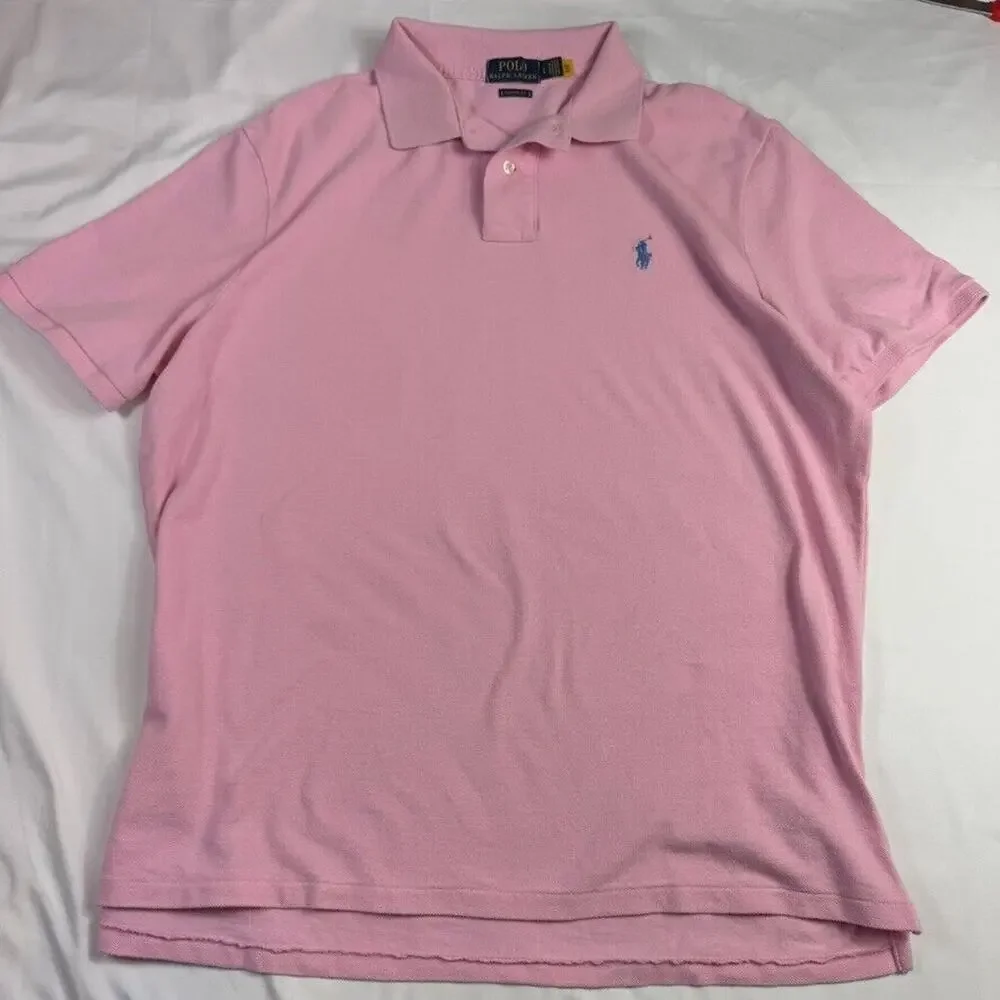 Polo Ralph Lauren Shirt L Classic Fit Pink Blue Pony Logo Casual Rugby Men's